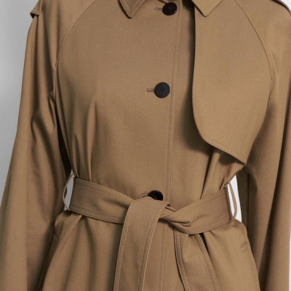 Theory Classic Brown Trench Coat in Technical Twill- Camel